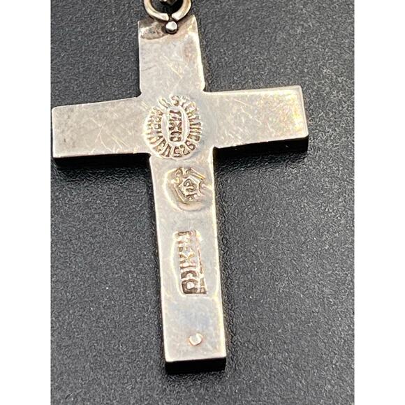 Vintage Sterling Silver Cross Crucifix stone AR Taxco Mexico 3 Eagle pendant - Picture 5 of 7